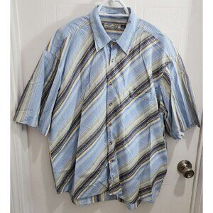 Raider Blue Yellow Striped Short Sleeve Button Up Shirt Size XL 100% Cotton